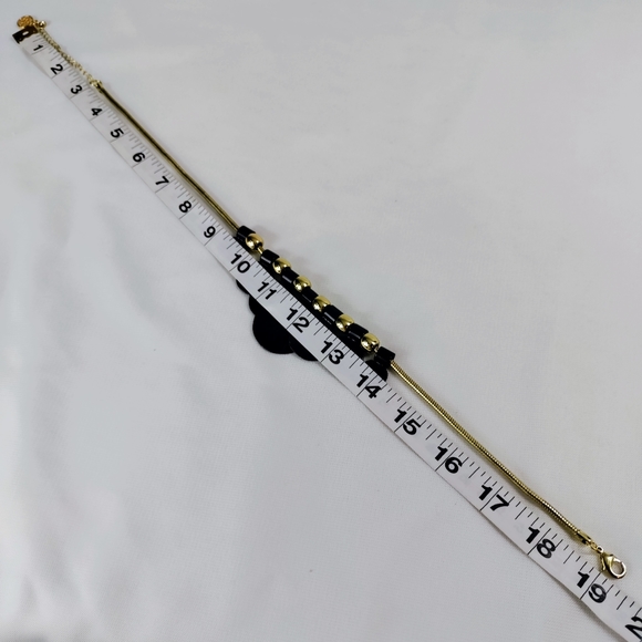 Erica Lyons Statement Collar Necklace Snake Chain Textured Disc Black/Gold 19" - Picture 5 of 8